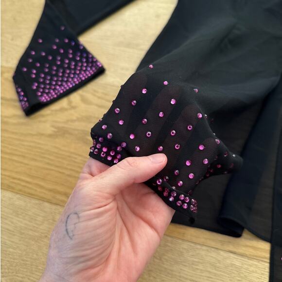 House of CB - Mistress Rocks Mini Skirt in Black with Purple Crystals - Picture 4 of 9